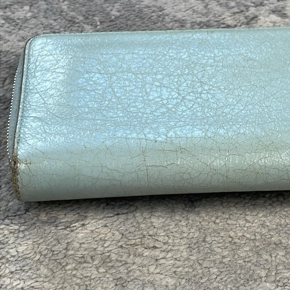 Balenciaga Zip Around Classic Continental Long Wallet Baby Blue Leather